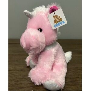 Goffa Pink Unicorn Plush Stuffed Animal Silver Glitter Horn 8" New with Tags